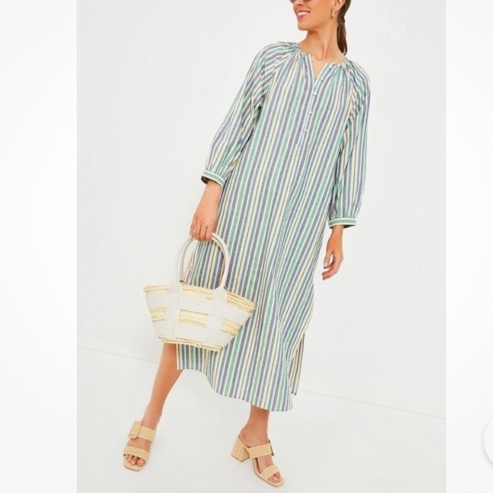 Pomander Place Heidi Maxi Shirt Dress Women's XL Multi Zephyr Stripe Cotton